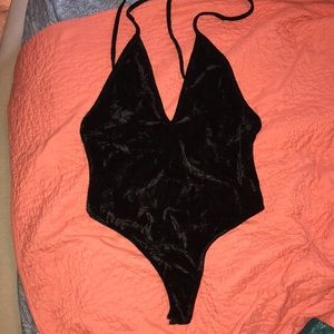 Black crushed velvet Bodysuit